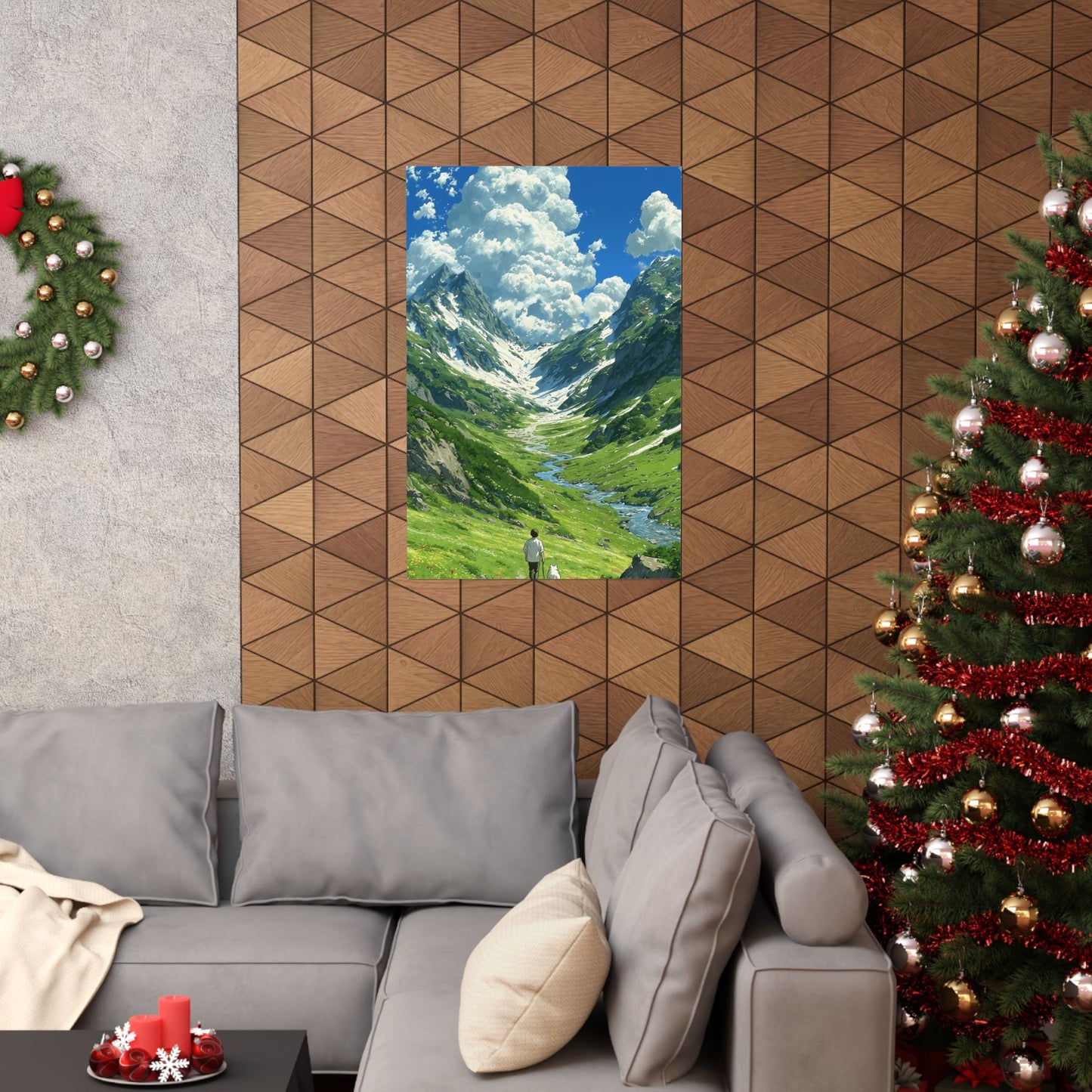 Alpine Journey With a Faithful Companion Poster — Anime Mountain Valley Summer Vertical Print