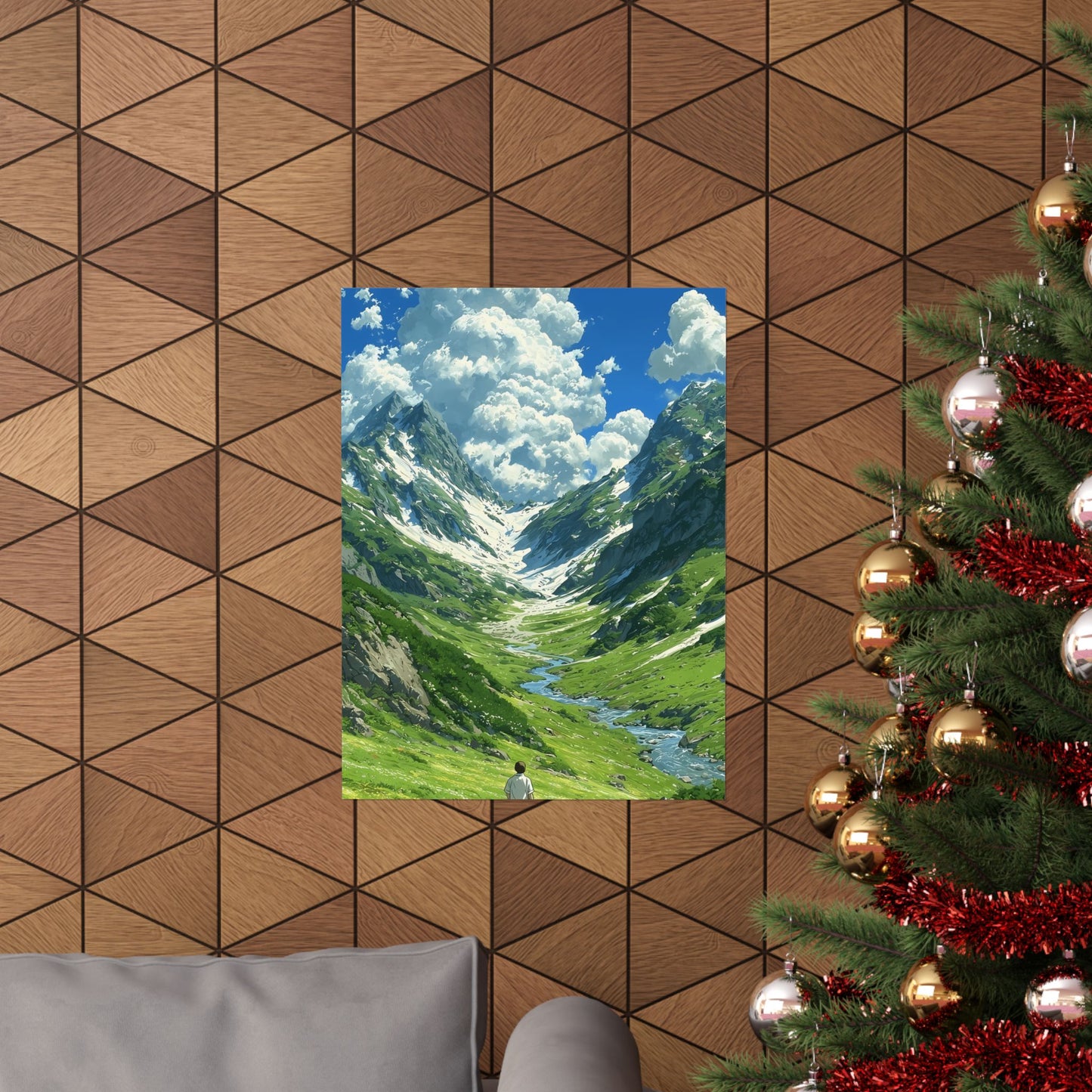 Alpine Journey With a Faithful Companion Poster — Anime Mountain Valley Summer Vertical Print