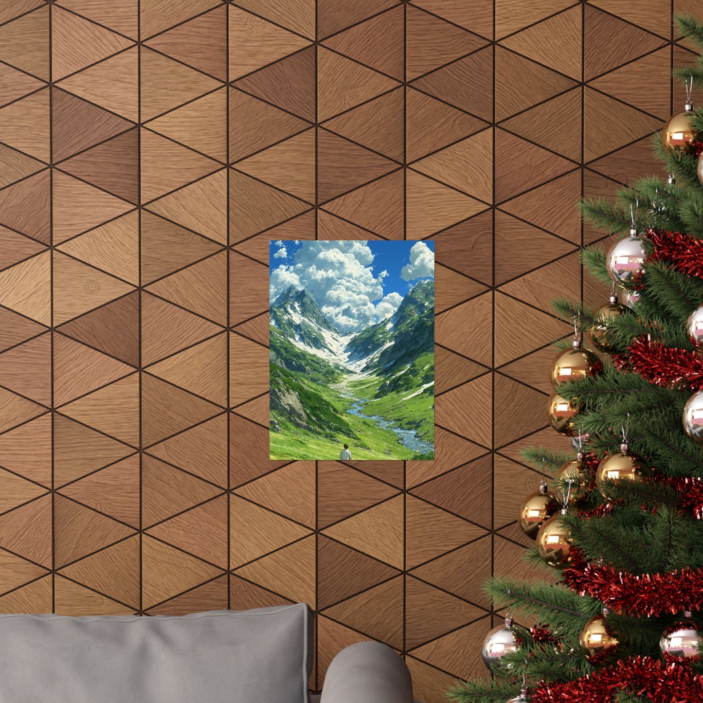 Alpine Journey With a Faithful Companion Poster — Anime Mountain Valley Summer Vertical Print