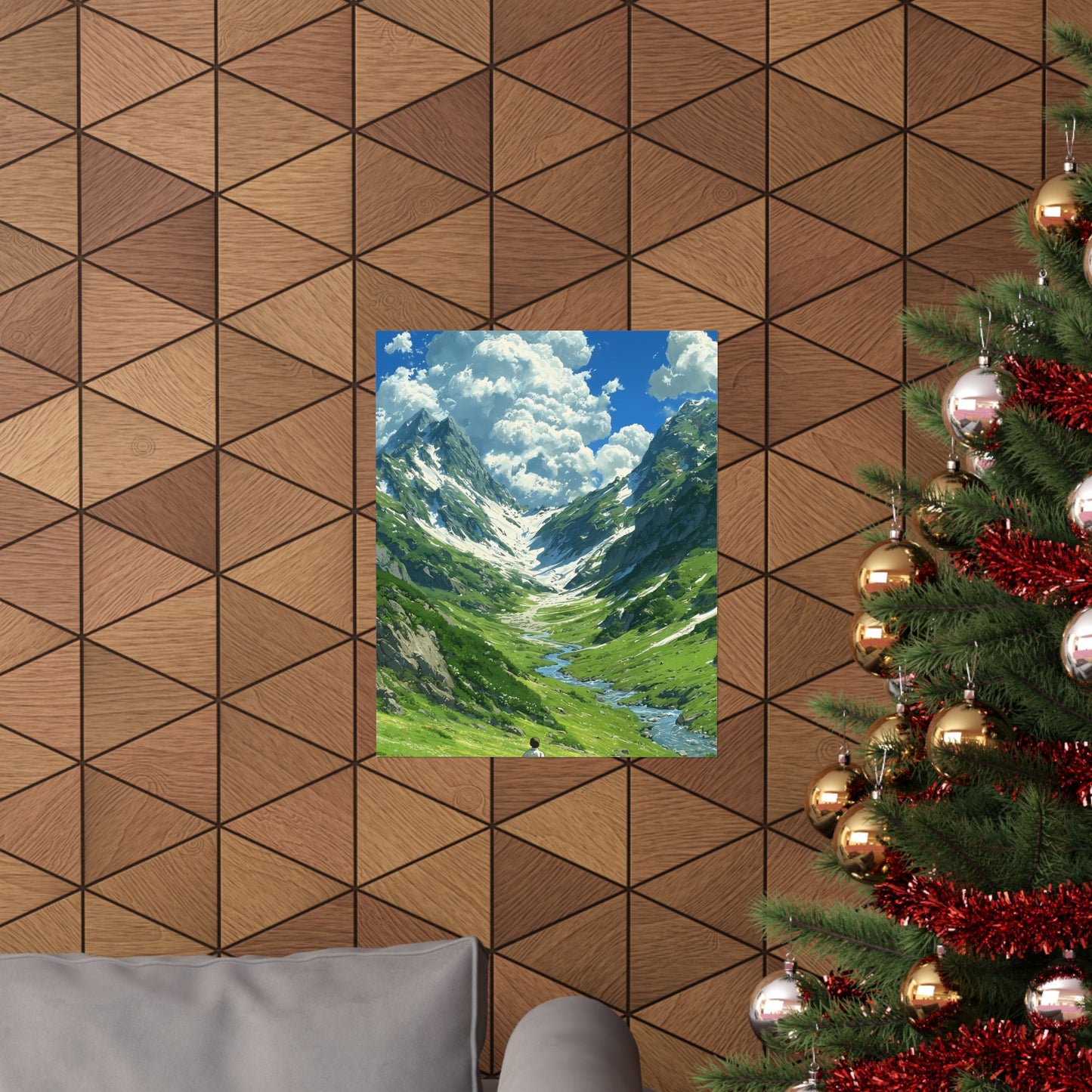 Alpine Journey With a Faithful Companion Poster — Anime Mountain Valley Summer Vertical Print
