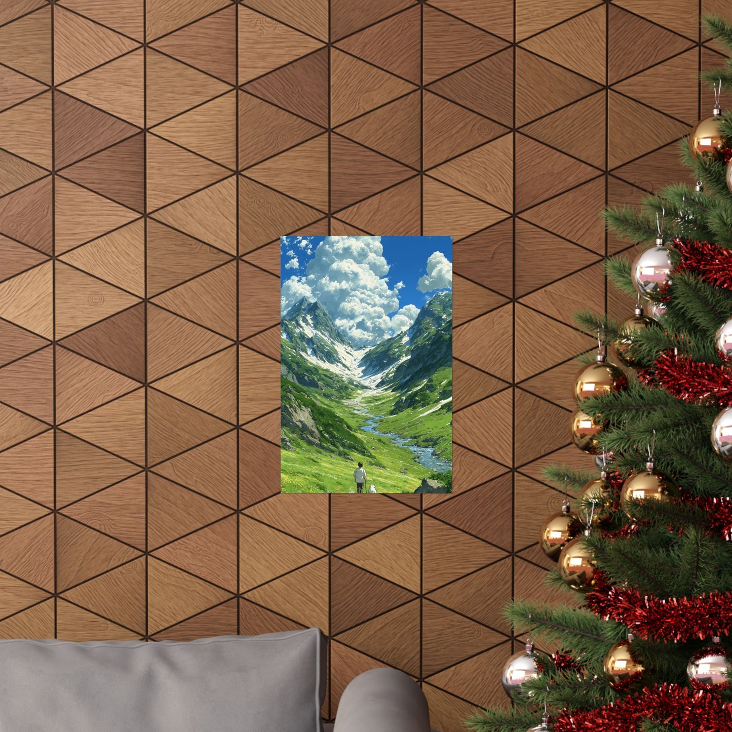 Alpine Journey With a Faithful Companion Poster — Anime Mountain Valley Summer Vertical Print